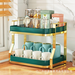 Najia Plateau de luxe rectangulaire à double couche pour tasses à thé, support de rangement égouttoir pour bureau, pour tasses à café et verres - Product Image 5