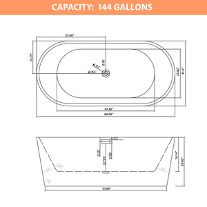 Noi immagazzina una vasca bianca contemporanea con Overflow nero opaco e scarica la vasca da bagno indipendente in acrilico da 67 "con spedizione gratuita - Product Image 2