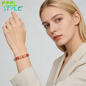 Bracelet <span class=keywords><strong>de</strong></span> tennis en acier inoxydable PVD or épais, couleur permanente, faible MOQ, personnalisé, avec zircon orange dégradé rectangulaire - Product Image 2