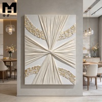 Toile murale en plâtre texturé 3D faite à la main, motif nœud blanc abstrait, tissu extensible avec peinture dorée, décoration murale minimaliste pour la maison