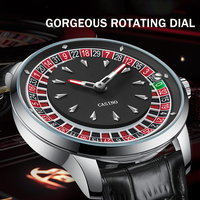 Montre de luxe pour homme de haute qualité, style casino, boîtier en acier inoxydable, cadran rotatif automatique lumineux, étanche 3 ATM, bracelet en cuir