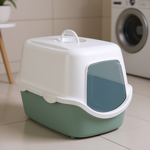 Caja de arena higiénica para gatos Vico 40x40x56 cm, color verde salvia, con bandeja cerrada y puerta - Product Image 3