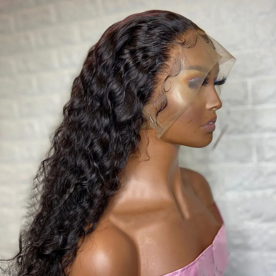 Full Virgin deep wave lace front wig Lace Closure Human Hair Wig Braided hair