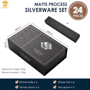 Màu xử lý sang trọng bạc cưới <span class=keywords><strong>Flatware</strong></span> 24 Piece Set Hộp Quà Tặng vàng thép không gỉ dao kéo sang trọng với trường hợp nhỏ - Product Image 6