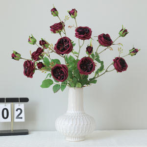 Rose artificielle de luxe à 3 têtes, style européen, pour allée de mariage et décoration intérieure - Product Image 3