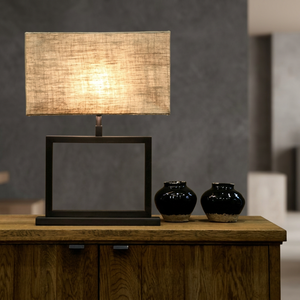 <b>Black</b> Ceramic Table Lamp Rectangular Linen <b>Shade</b> Desktop Accent <b>Light</b> Traditional Bedroom Living Room - Product Image 6