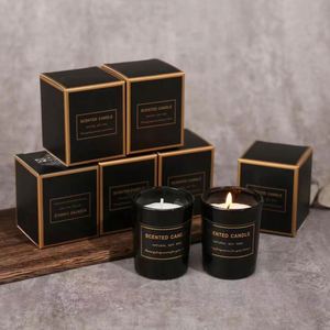 Bougie parfumée en verre noir, cire de soja naturelle, mèche unique, aromathérapie, décoration de luxe pour la maison, cylindre - Product Image 1