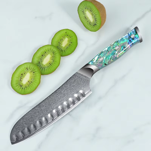Ensemble de couteaux de chef en acier Damas de qualité supérieure avec manche ergonomique en résine de nacre écologique, ambidextre, finition hautement polie - Product Image 1