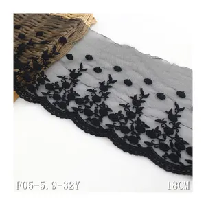 纯棉蕾丝刺绣18厘米黑色花卉纯棉蕾丝镶边3d蕾丝面料