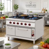 Cuisinière professionnelle en acier inoxydable à 6 brûleurs, cuisinière à gaz de luxe pour restaurant, avec four et armoire, équipement de cuisine