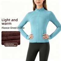 Haut de sport d'extérieur à manches longues zippé pour femme en polaire, col montant, coupe ajustée, automne et hiver