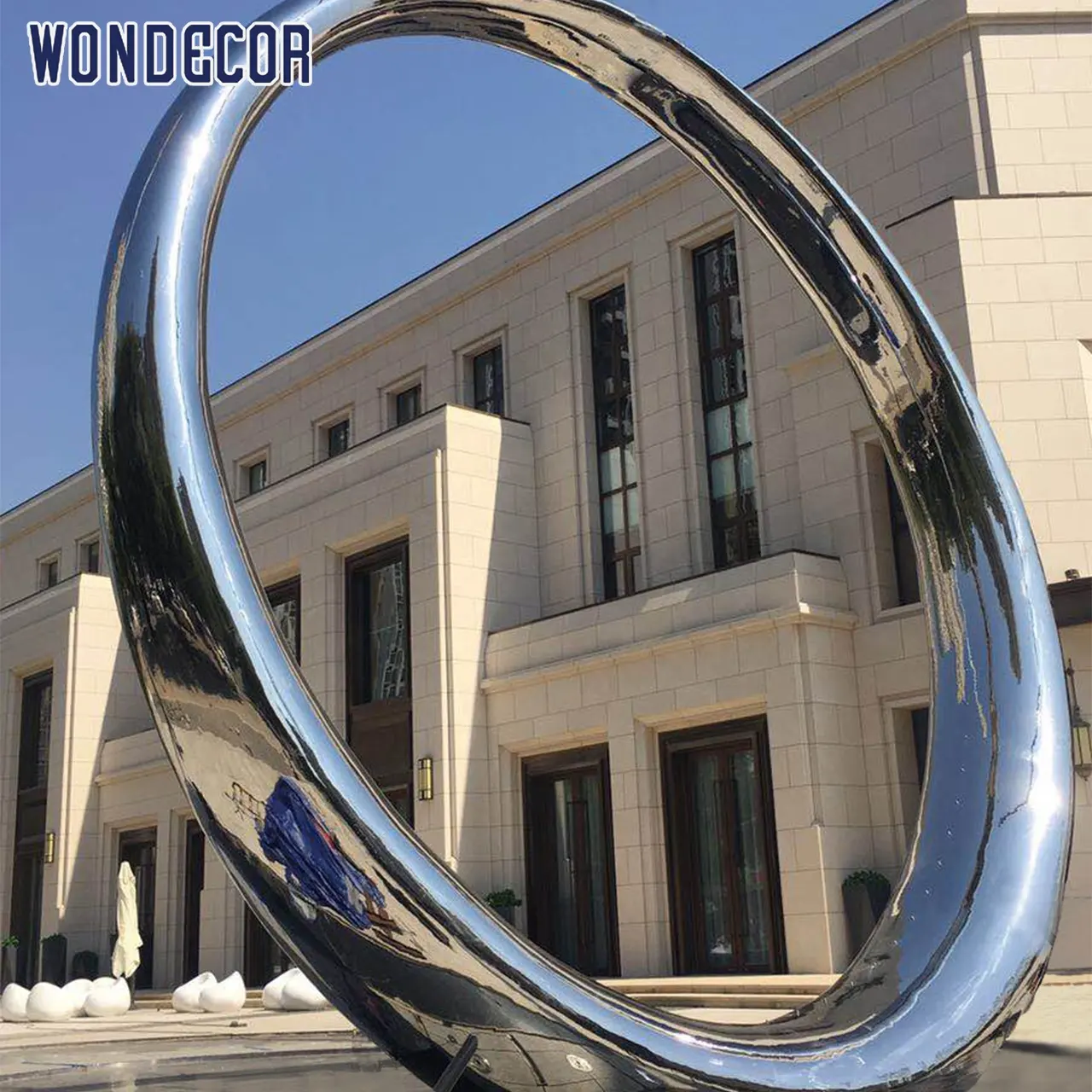 Mwfun — grand anneau en acier inoxydable poli, sculpture de jardin moderne, en métal, miroir d'art, abstrait