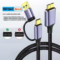 Kabel Hard Drive Micro B ke USB C 2 in 1, kabel Hard Drive eksternal 5 Gbps USB C ke USB 3.0 Micro B