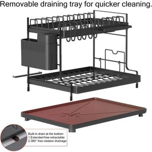 <b>Kitchen</b> Dish Drying Storage Draining Rack Metal Black 2 Tier Restaurant <b>Kitchen</b> Sink Dish Drying Racks <b>for</b> <b>Kitchen</b> Drain Rack - Product Image 3