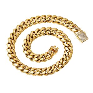 Wholesale Miami Cuban Link <b>Chain</b> Necklace with <b>Iced</b> <b>Out</b> Buckles, Mirror Polishing Stainless Steel with 18K PVD Plated - Product Image 5