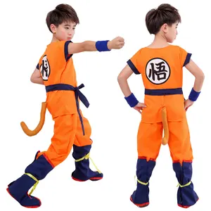 Hot Selling Kids Suits Son Goku Costume Gui Wu Carnival Anime Cosplay Holiday Costumes Tail Wig Blue Gold Children Dress Up