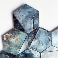 Mosaïque hexagonale 3D en métal bleu au design moderne pour décoration murale extérieure, villa, hôtel, cuisine, salle de bain, crédence, épaisseur 8 mm