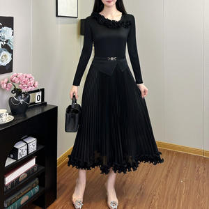 工厂批发女式时尚连衣裙宽松荷叶边休闲连衣裙三宅褶皱连衣裙涤纶面料 - Product Image 3