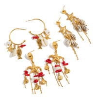 Pendientes de Acero Inoxidable con Borla de Coral, Estilo Ligero y de Alta Gama, Pendientes con Concha de Caracol