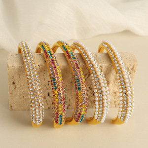 Bracelet tendance en alliage de zinc avec strass en cristal, forme en C, ouverture réglable, bijoux de soirée pour femme - Product Image 1