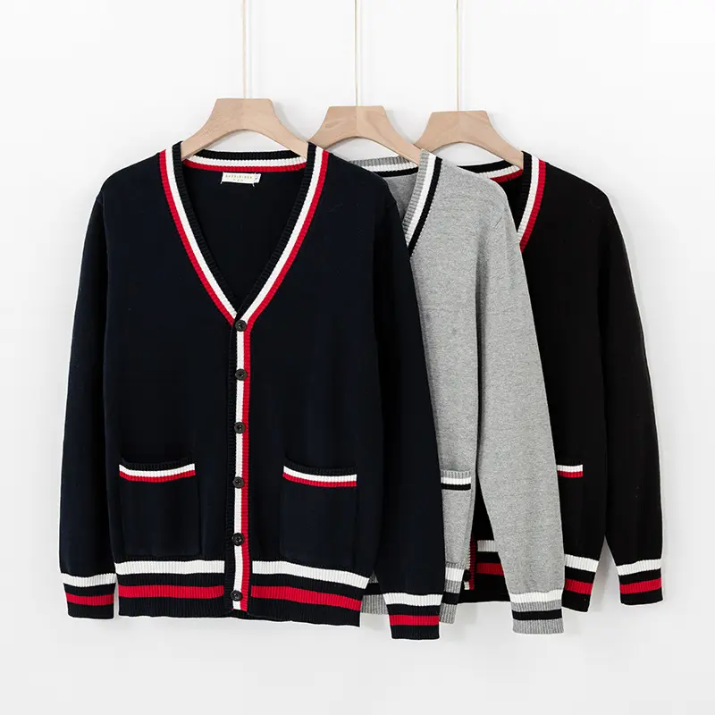 Pulls de printemps et d'automne pour hommes et femmes, cardigan tricoté épais à col en v, manteau de travail à simple boutonnage