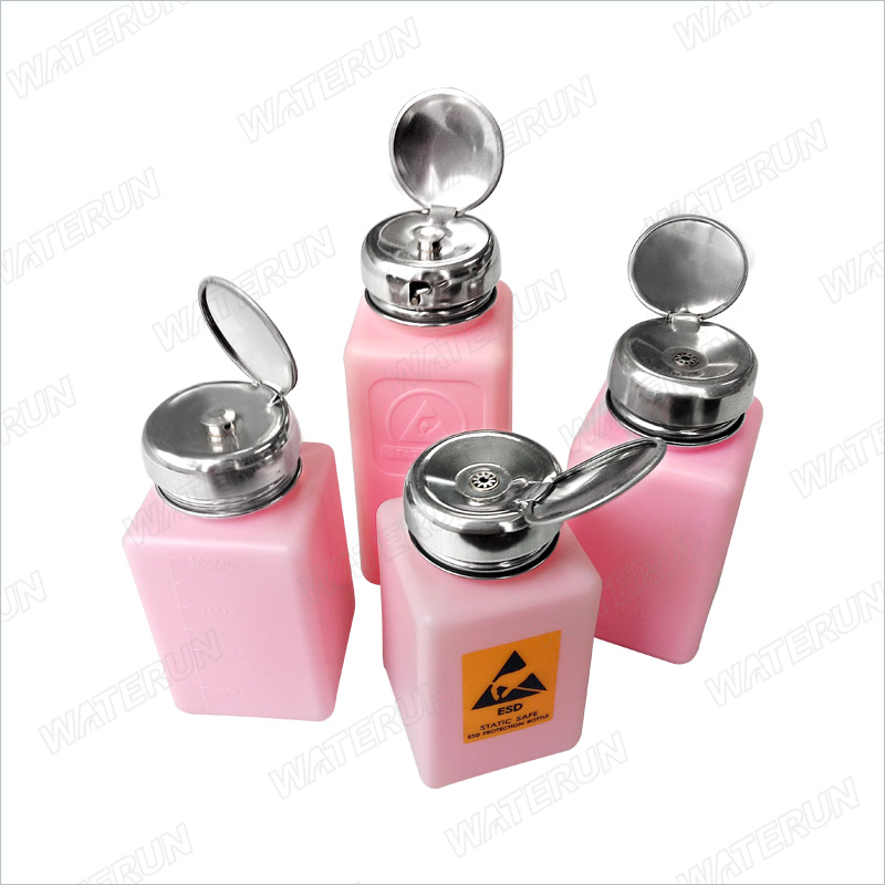 Aceton Pomp Dispenser 200Ml Pers Type Oplosmiddel Dispenser Esd Veilig Anti Statische Vierkante Fles Met Roestvrijstalen Deksel Oplosmiddel Dispenser (WHITE