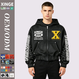 Wholesale Manufacturer Black Vintage Washed Chenille Patch Rhinestone Cropped Zip up Hoodie Varsity Streetwear Hoodie - Product Image 1