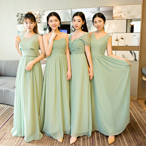 Matcha Green Long Strapless Bridesmaid Dress High Low Chiffon Sleeveless Cocktail Gown For Wedding Party - Product Image 2