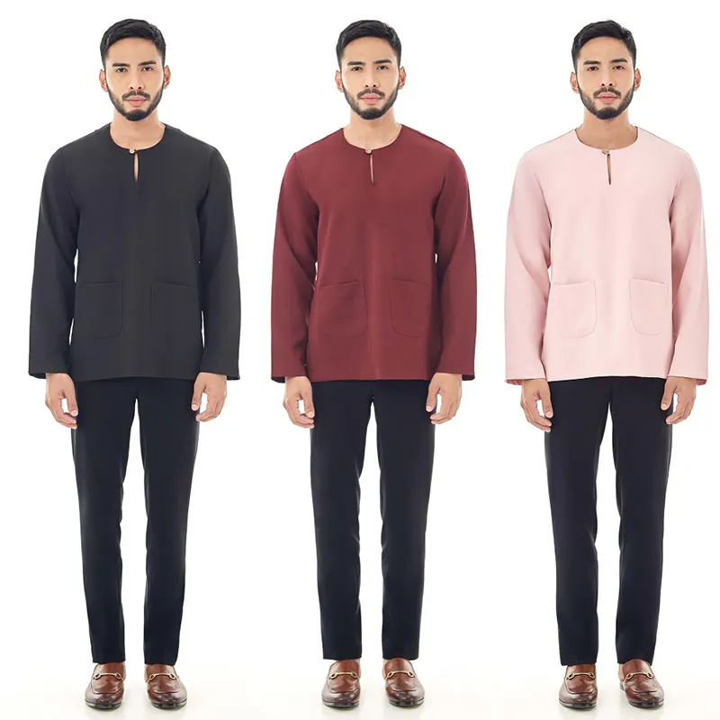 Men Long Sleeve T-Shirt Islamic Dress Kaftan Jubah Abaya Jalabya Ethnic Arabic Thobe Eid Muslim Clothing Parti Wear Kurta