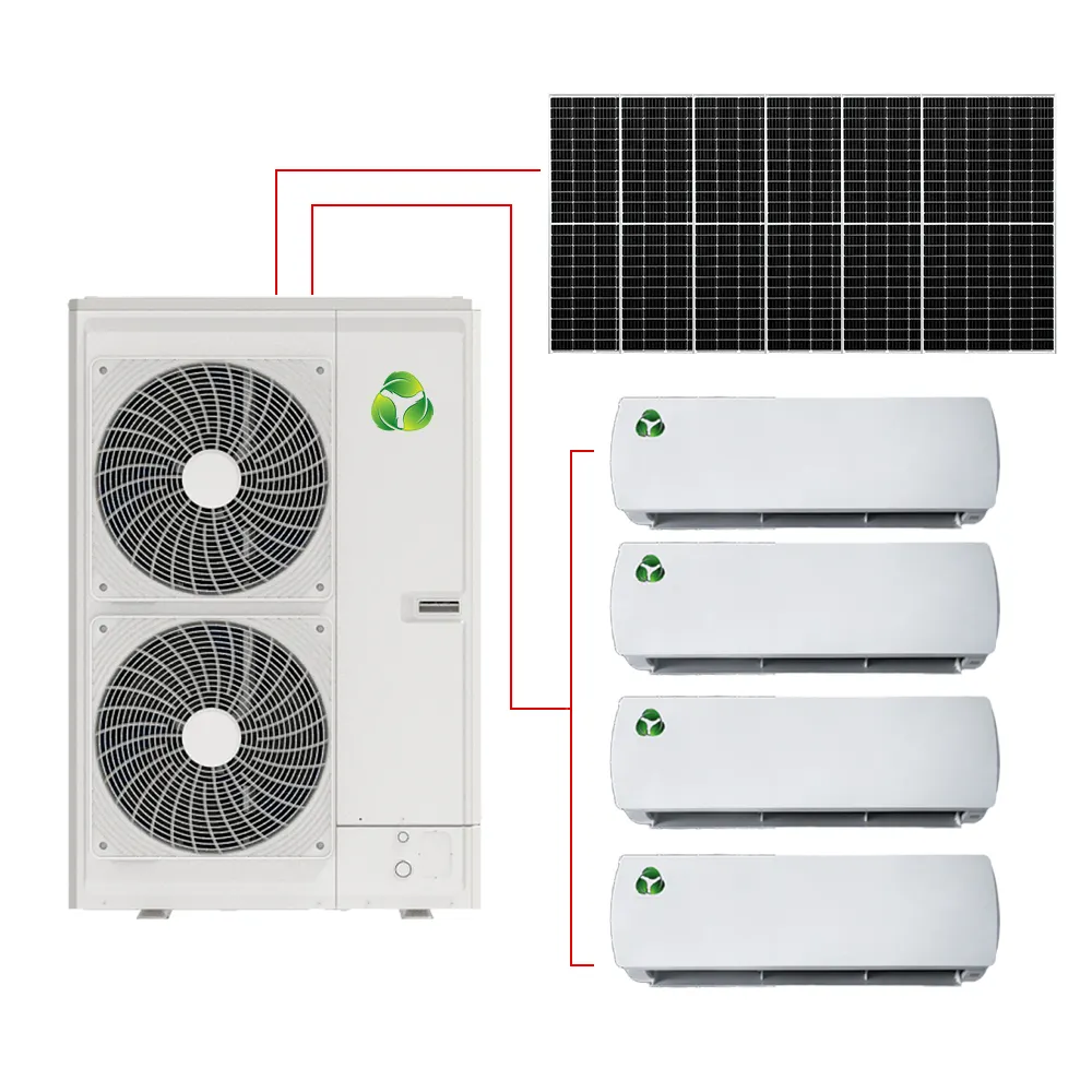 48000btu (12 + 12 + 12 + 12) Energie-Efficiënte Zonne-Energie Multi Zone Ductless Mini Split Airconditioner Warmtepomp Volledige Set