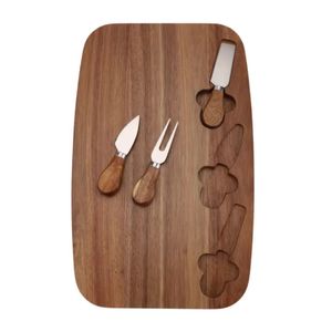 Wooden <b>Cheese</b> Cutting Board With <b>Knives</b> <b>Set</b> Portable Reversible Durable For <b>Cheese</b> And Fruit Slicing - Product Image 2