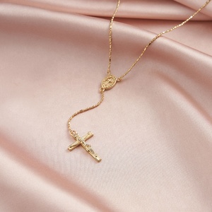 Mode 925 <span class=keywords><strong>argent</strong></span> Sterling plaqué <span class=keywords><strong>or</strong></span> bijoux religieux jésus croix en forme de Y Lariat clavicule chaîne collier pour les femmes - Product Image 5