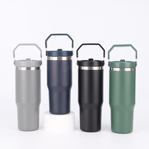 Vaso Térmico de Acero Inoxidable 304 de 30oz con Logotipo Personalizado, Tapa con Asa y Pajita, para Camping, Minimalista, Libre de BPA, Antiderrames - Product Image 3