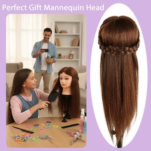 <span class=keywords><strong>Tête</strong></span> de mannequin avec 100% cheveux humains, 18 ''vrais cheveux Cosmétologie Mannequin <span class=keywords><strong>tête</strong></span> de mannequin coiffure pratique - Product Image 3