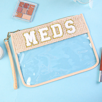 Sac cosmétique transparent en PVC avec dessus tissé et broderie de lettres, imperméable, portable, organiseur de maquillage de voyage pour usage quotidien