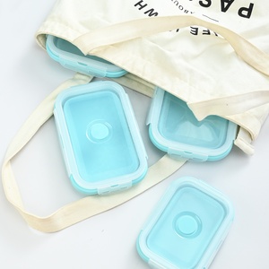 Ensemble de contenants alimentaires pliables en silicone, boîte à lunch rectangulaire pliable portable avec couvercle en plastique, 1 compartiment simple - Product Image 5