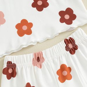 Tenues d'été pour bébés filles, ensemble mignon avec t-shirts à manches courtes à volants et shorts floraux, ensemble de vêtements 2 pièces - Product Image 4