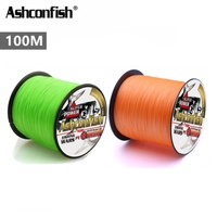 Ashconfish 8 brins 100M fil tressé ligne flottante PE ligne de pêche couleur vert vif Orange haute résistance