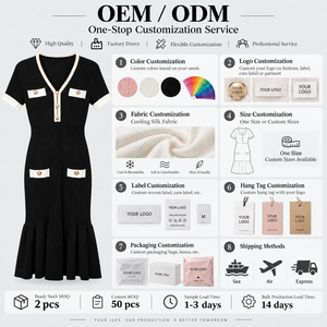 Vestido Midi <span class=keywords><strong>de</strong></span> Punto con Cuello en V y Bloques <span class=keywords><strong>de</strong></span> Color Estilo Francés para Mujer, Manga Corta, Cintura Ajustada, Elegante para Verano, Venta al por Mayor OEM ODM - Product Image 5