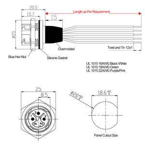 M19 3 + 2pin tự khóa kết nối không thấm nước IP67 nhà máy trong nhà đèn 300V 15A tùy chỉnh Cáp LED chiếu sáng điện cắm - Product Image 3
