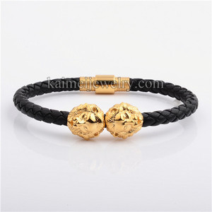 Prodotti di tendenza Nuovi Arrivi Oro Testa di Leone Braccialetto di Cuoio Con Chiusura Magnetica Per Gli Uomini - Product Image 1