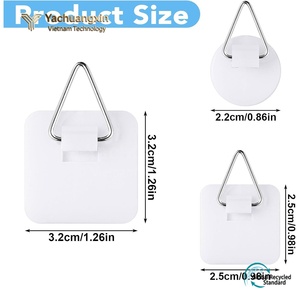 White Square <b>Plastic</b> Slip <b>Hooks</b> With Metal Triangular Hangers For Picture Hanging - Product Image 2