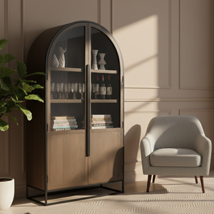 ตู้โค้งไม้เนื้อแข็งหรูหรา Aurelius สไตล์มิดเซ็นจูรี่ พร้อมกระจกสำหรับจัดเก็บของ ใช้ในห้องนั่งเล่น บาร์ในบ้าน ห้องเก็บไวน์ ดีไซน์เฟอร์นิเจอร์โบราณ - Product Image 5