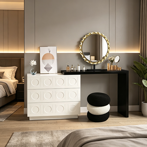 Modern <b>Makeup</b> Vanity Set With White Cabinet And Round <b>Mirror</b> Bedroom Dressing Table Storage Furniture - Product Image 1