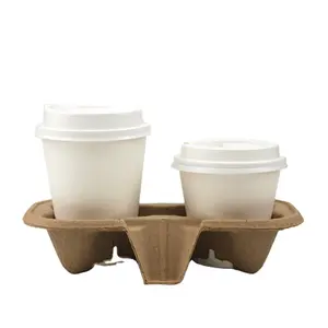 Take Away Paper Coffee Cups Paper Pulp Takeaway Carrier Tray Coffee Paper Cup Holder Tray