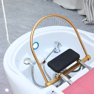 Lit de lavage de cheveux de luxe moderne 4D avec <span class=keywords><strong>massage</strong></span> électrique et vapeur, mobilier de salon de coiffure rose - Product Image 5