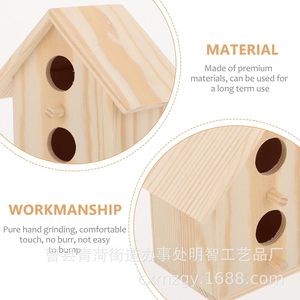 Nichoir à oiseaux en bois, finition naturelle, ornement suspendu pour jardin, boîte de nidification pour oiseaux avec fenêtre - Product Image 3
