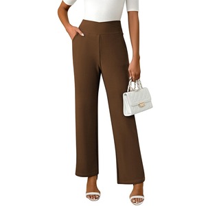 P4526 <span class=keywords><strong>pantaloni</strong></span> da Yoga a vita alta da donna Premium solidi <span class=keywords><strong>con</strong></span> <span class=keywords><strong>tasche</strong></span> <span class=keywords><strong>laterali</strong></span> a gamba dritta chiusura in vita elastica ODM estate Design piatto anteriore - Product Image 6