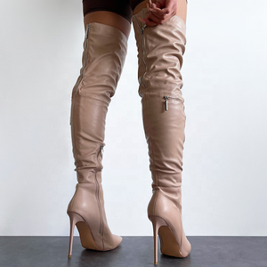 Women Pointy Toe Shoes Long Over the Knee High Heel <b>Boots</b> Zipper Lady's Winter Shoes Work Leisure Sexy Thigh High - Product Image 2