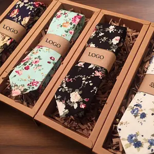 Men's Floral Necktie Latest Design 100% Cotton Stylish with Gift Box Set